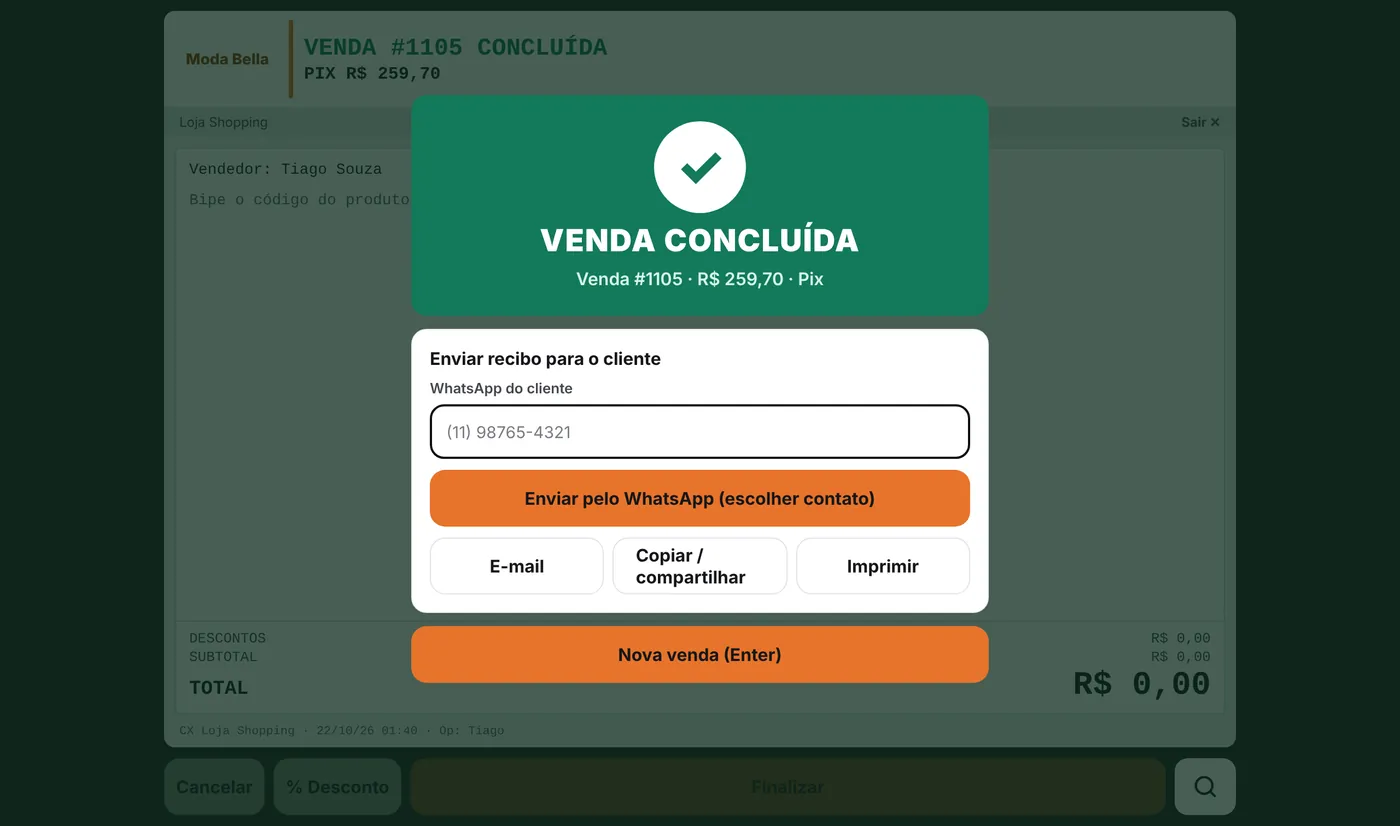 PDV rápido mostrando venda concluída